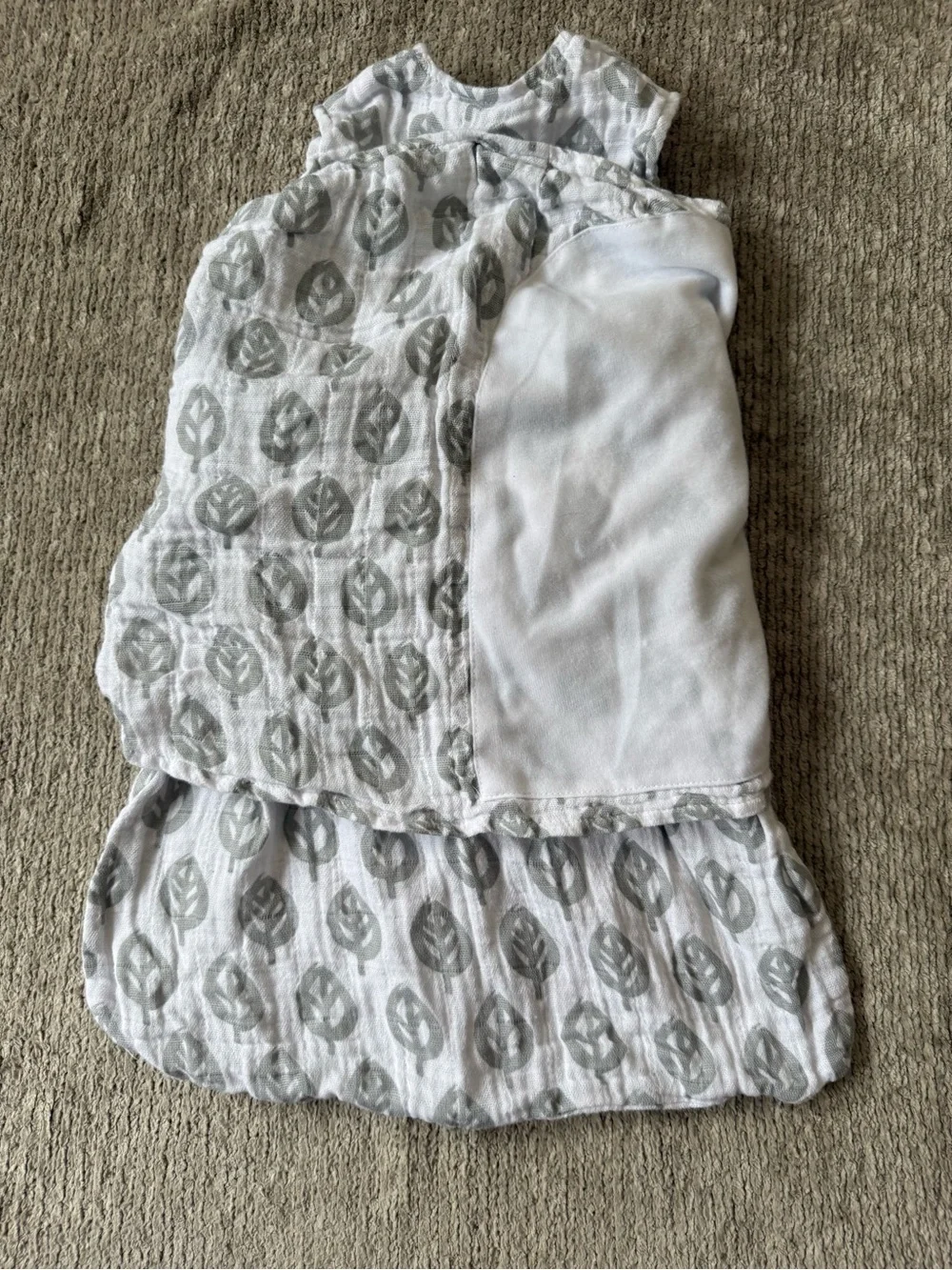 HALO SleepSack Swaddle Newborn 0-3M Gray Leaf Cotton Muslin Lightweight